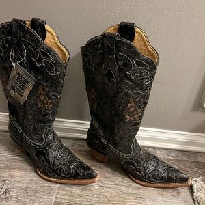 Corral Boots Black Vintage Lizard Overlay C2108